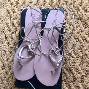 INC International Concepts Lavender Footbed Metallic Lace-Up Heart Sandals